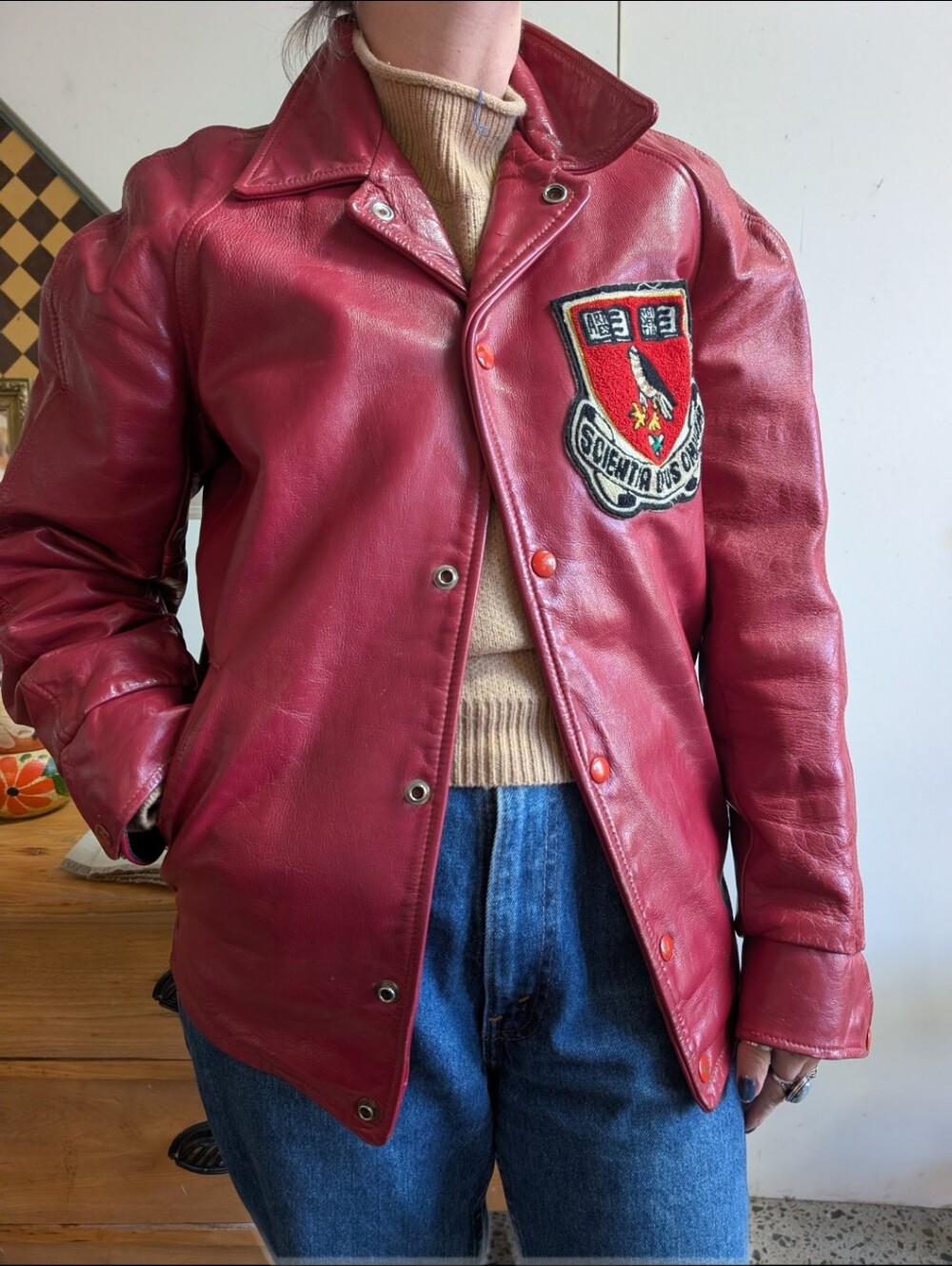 Vintage Leather Mohawk College Letterman Varsity Jacket Unisex